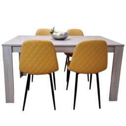 KOSY KOALA Wooden Rectangle Dining Table Set With 4 Mustard Gem Pattern Chairs Dining Room Furniture