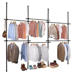 House of Home Telescopic Clothes Rail Triple Wardrobe Hanging Rack Adjustable Storage Black Black Not provided
