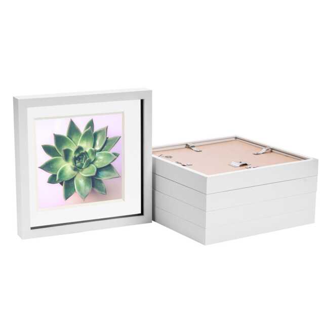 "Nicola Spring 10 x 10"" Photo Frames - White/White Mount - 3D Picture Frame Box Portrait Display Case (53 x 53cm) Set of 5"