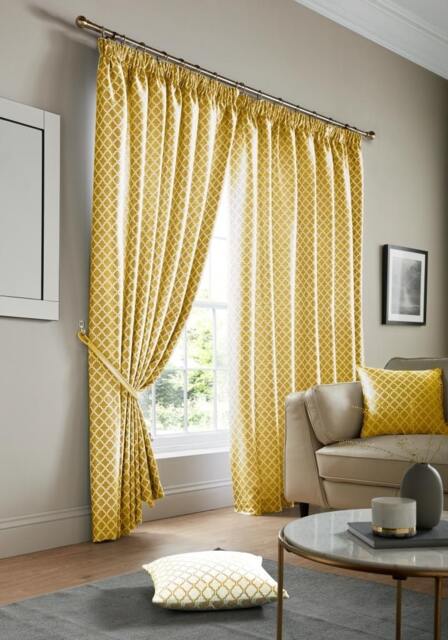 Wold Pencil Pleat Taped Top Lined Curtains - 229cm x 274cm - Ochre