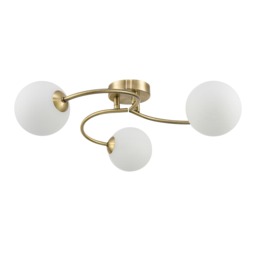 Modern 3-Arm Antique Brass Ceiling Light with Opal Swirl Glass Spherical Shades Gold Antique Brass 1