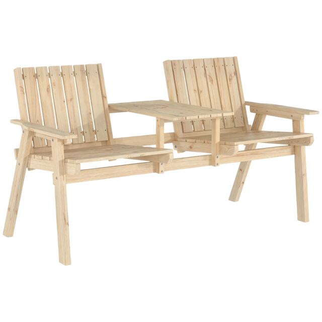 Outsunny Wooden Garden Loveseat with Parasol Hole, Natural Wood Finish Brown Carbonised finish One Size
