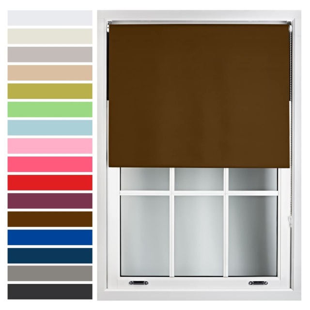 FURNISHED Roller Blind Made to Measure Blackout Fabric with Metal Fittings Easy Fit Brown Brown (W) 210cm x (L) 165cm