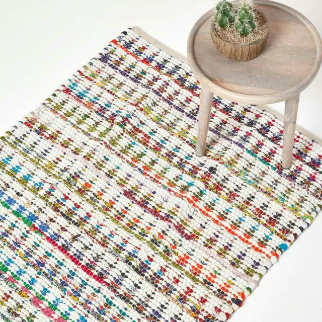 Homescapes Handwoven Multi Coloured Cotton Diamond Chindi Rug - 90 x 150 cm Multi Multi