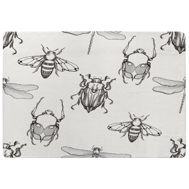 Sketch Of Scarab Beetle, May Bug, Bee And Dragonfly Designer Rug Multi