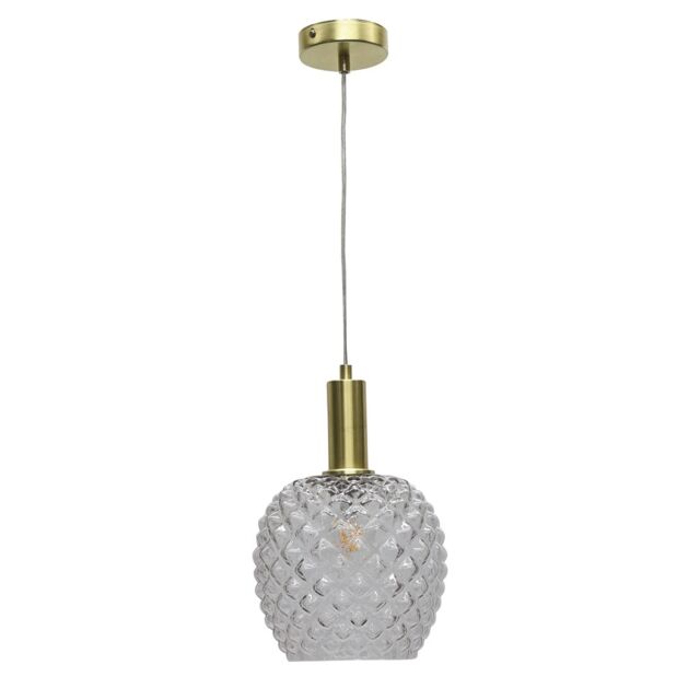 Baine - Clear Textured Glass Satin Brass Deco Pendant Fitting