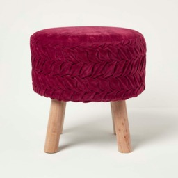 Homescapes Lyla Dark Pink Pleated Velvet Footstool - 40 cm Tall
