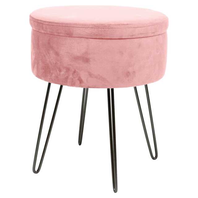Harbour Housewares Velvet Storage Footstool - Round Modern Dressing Table Footstool Vanity Seat Chair - 45 x 36cm - Pink/Black Pink Pink/Black Pack of 1 1