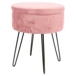 Harbour Housewares Velvet Storage Footstool - Round Modern Dressing Table Footstool Vanity Seat Chair - 45 x 36cm - Pink/Black Pink Pink/Black Pack of 1 1