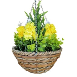 Best Artificial 25cm / 10 Inch Yellow Hyacinth Hanging Basket - Suitable for Outdoor Use - Weather & Fade Resistant Yellow Yellow 1