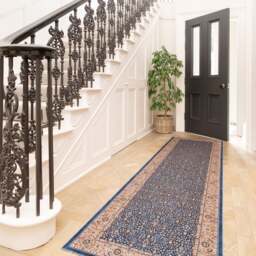 Blue Beige Low Pile Traditional Persian Velvet Texture Area Rug 80cm x 300cm