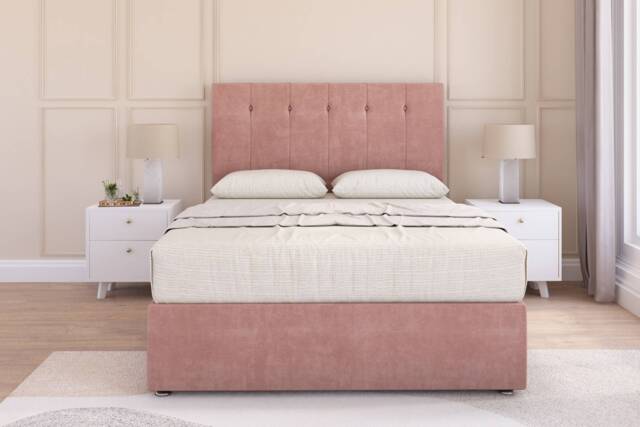 Sloomy Highbury Pink Plush Divan Bed Base 2 Drawers Same Side With 54 Inch Floor Standing Headboard Pink Pink Small Single 1