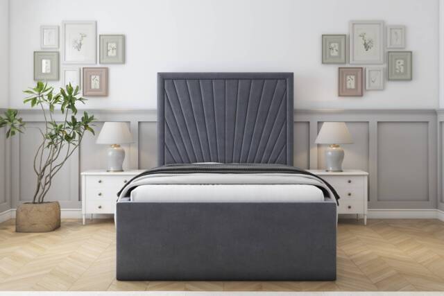 "Sloomy Somerset Steel Plush Deep-Sided Bed Frame With 50"" Upholstered Headboard 4'6 Double"