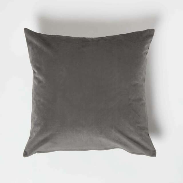 Homescapes Grey Velvet Cushion - 45 x 45 cm Grey 45 x 45 cm 1