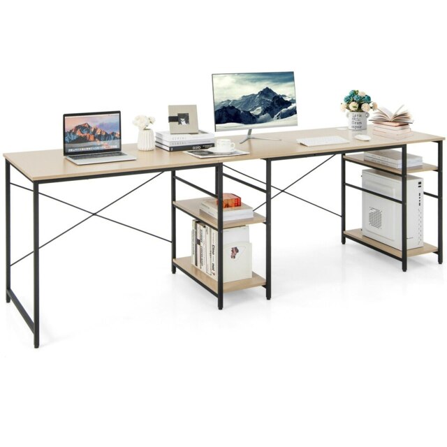 COSTWAY L-Shaped Computer Desk Writing Desk Workstation Natural Multi