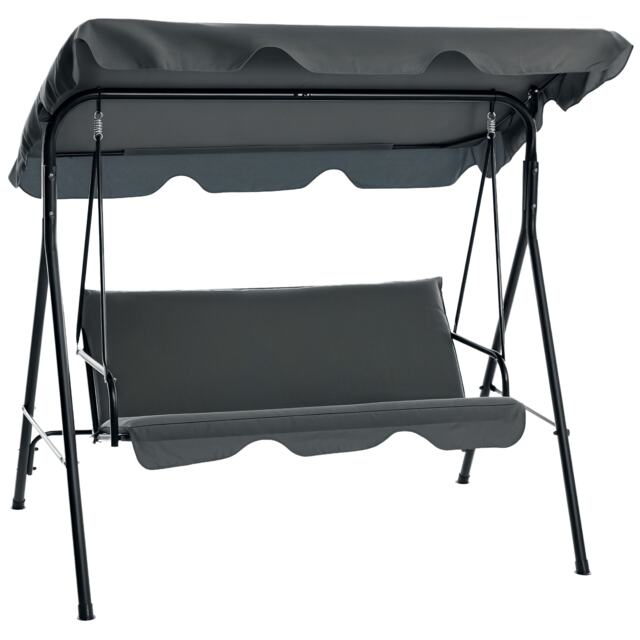 Outsunny Outdoor Metal Hammock Swing Chair 3-Seater Patio Bench Garden Grey Grey Grey L