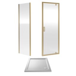 Balterley Pivot Shower Suite with Safety Glass Door, Side Panel & Tray Frame with Tray Copper Brushed Brass 3