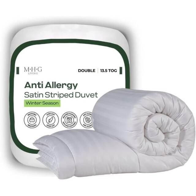 MHG Living 13.5 Tog Winter Striped Duvet Anti-Allergy Hypoallergenic Hollowfibre Quilt White Double