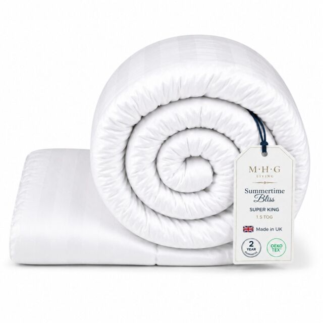 MHG Living 1.5 Tog Summer Duvet – Lightweight Cooling Hollowfibre Quilt for Hot Sleepers White Super King