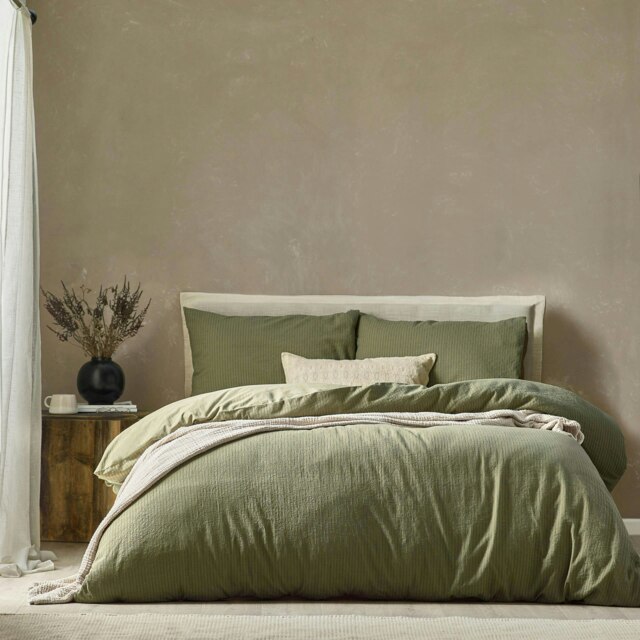Yard Malton Stripe 100% Cotton Forest Green Duvet Cover Set, Single Multi Single