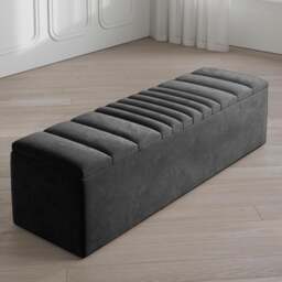 Safar 90cm Large Ottoman Storage Box - Naples Shoes Bench - Charcoal Lined Upholstery Blanket Storage Box