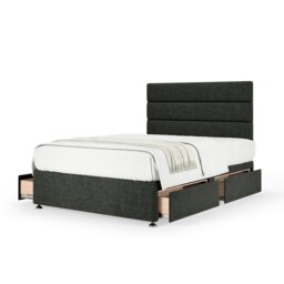 Signature Platinum 2000 Pocket Sprung Charcoal Linen 4 Drawer Divan Set And Milan Headboard Super King