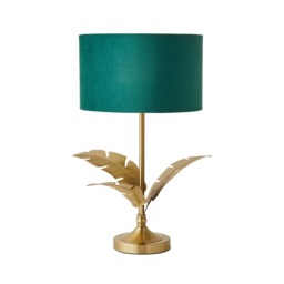 ValueLights Christina Gold Palm Leaf Table Lamp Green Velvet Gold Shade