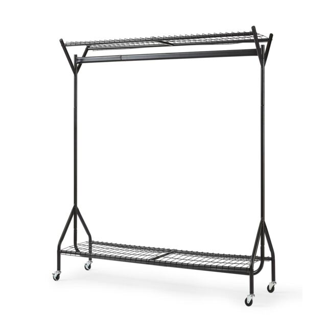 House of Home Clothing Rail Heavy Duty Hanging Clothes Shoe Hat Rack Shelves With Wheels 4ft x 5ft Black