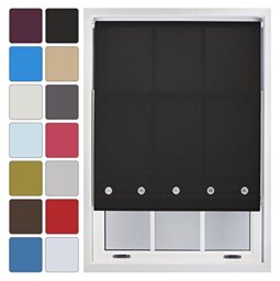 FURNISHED Daylight Roller Blind Made to Measure with Chome Round Eyelets Black Black (W) 150cm x (L) 210cm