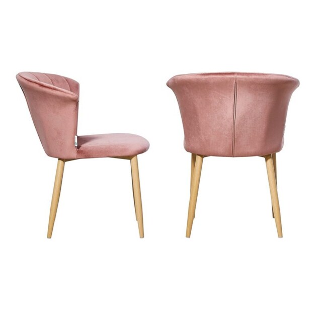 Set of 2 Elsa Velvet Dining Chairs with Wooden Legs, Curved Back & Comfortable Seating Pink