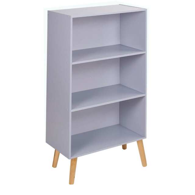URBNLIVING 3 Tier Wide Bookcase With Scandinavian Style Legs Multi Grey Bookcase & Pine Leg 1