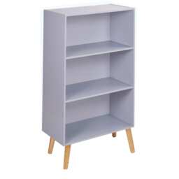 URBNLIVING 3 Tier Wide Bookcase With Scandinavian Style Legs Multi Grey Bookcase & Pine Leg 1