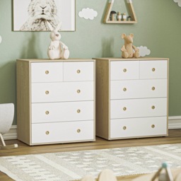Junior Vida Neptune 5 Drawer Chest, White & Oak - Set of 2