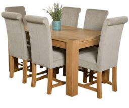 Kuba 150 x 85 cm Medium Oak Dining Table and 6 Washington Fabric Chairs Grey Grey