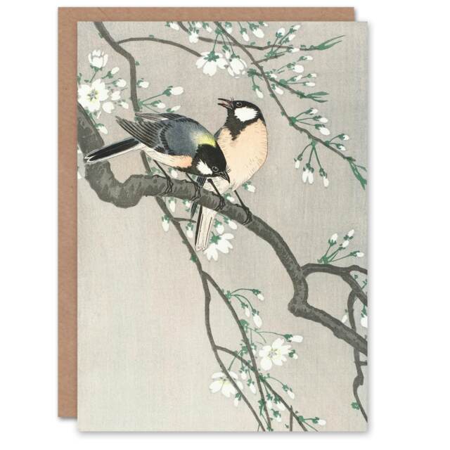 Ohara Koson Japanese Art Card Tits Birds On Blooming Cherry Branch