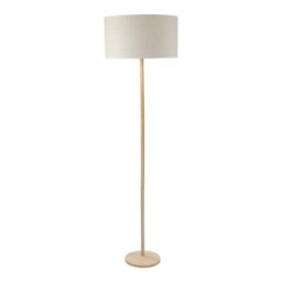 ValueLights Triston Light Wood Floor Lamp Linen White Trim Shade Brown White