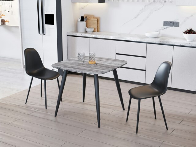 Aspen Grey Oak Effect 80cm Square Dining Table with 2 Moulded Curve Design Chairs - Compact Kitchen and Dining Set Grey Grey Oak Effect One Size 1