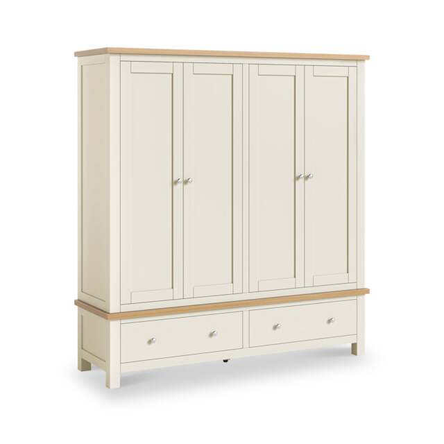 Farro Cream 4 Door Wardrobe with 2 Drawers - By Roseland Furniture