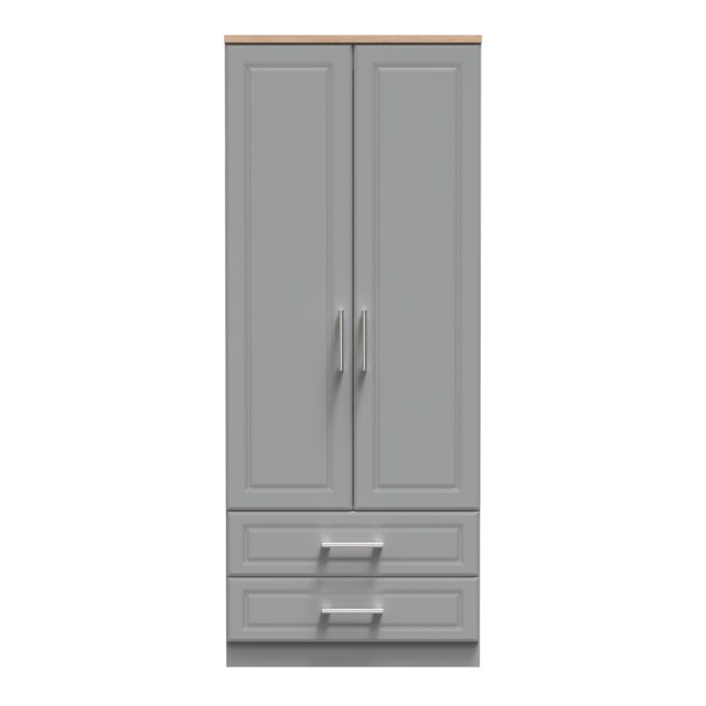 Norfolk 2 Drawer Double Wardrobe in Dusk Grey & Bardolino Oak (Ready Assembled) Grey Dusk Grey & Bardolino Oak