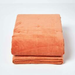 Homescapes Burnt Orange Velvet Quilted Throw - 125 x 150 cm