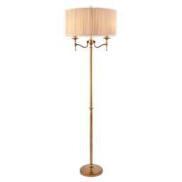 Stanford 2 Light Floor Lamp Antique Brass with Beige Shade, E14