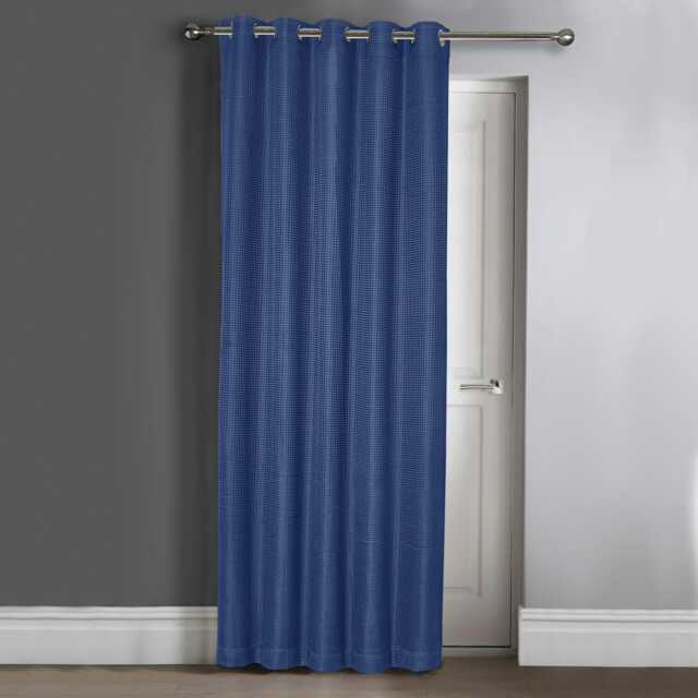Velosso Waffle Jacquard Total Blackout Door Curtain Panel - 117cm x 213cm Blue Navy