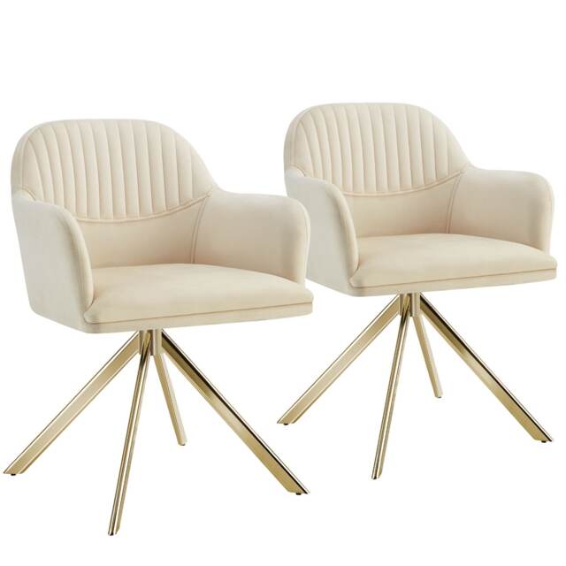 Lounge Armchair Living Room Accent Chair 360 Swivel Slim Steel Legs Velvet Fabric Cream cream/gold 2