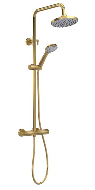 Balterley Pride Round Thermostatic Shower Kit with Fixed Head and Adjustable Handset Copper Brushed Brass 1