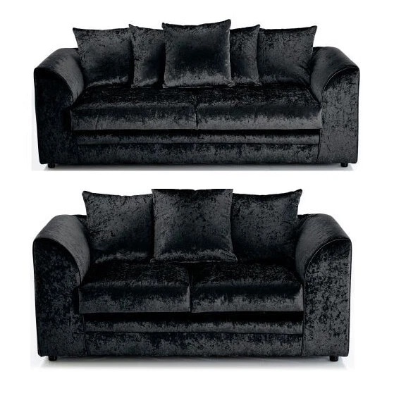 CHICAGO CRUSHED VELVET SOFA 3 SEATER IN BLACK