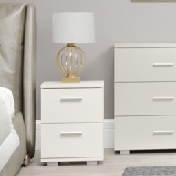 Lido 2 Drawer Bedside Cabinet - High Gloss White, Modern Silver Feet White White One Size 1