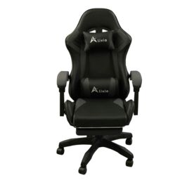 360 Degree Swivel Gaming Chair with Footrest Lumbar Support Back Support - Black