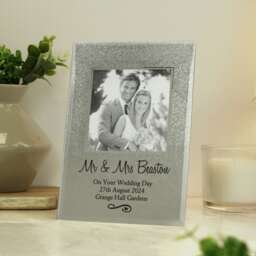 Personalised Heart & Swirl 4x4 Glitter Glass Photo Frame Silver One Size