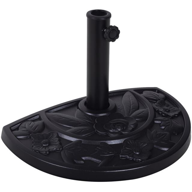 Outsunny 9kg Resin Parasol Base, Half Round Umbrella Stand with Floral Design for Garden, Outdoor