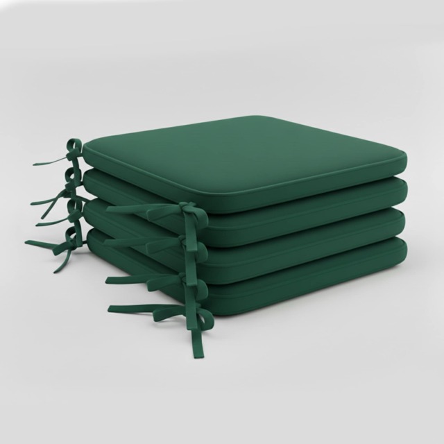 Foam Seat Pad with Ties Pack of 4 Comfortable Chair Cushion for Dining, Kitchen Garden Seating Green